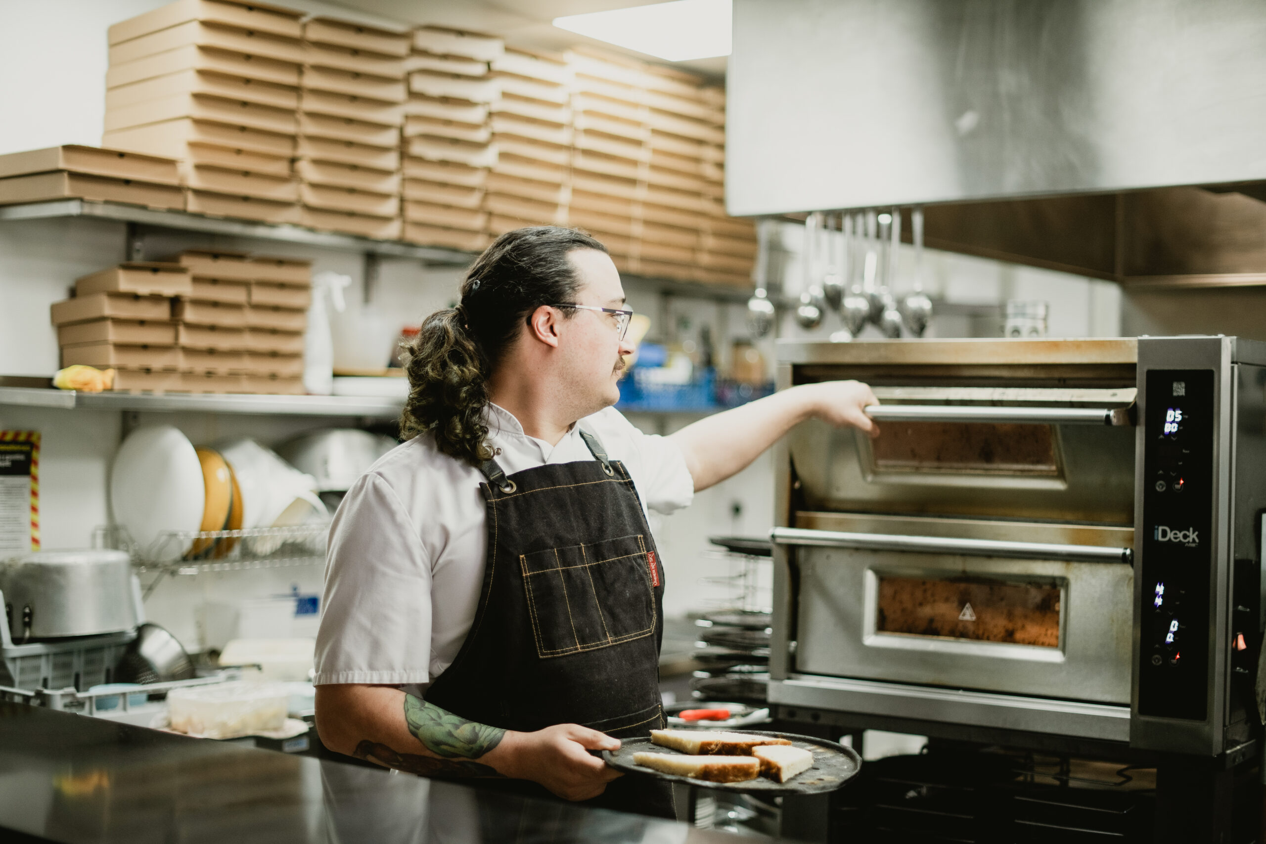 KateStuartPhotography-ThePizzeriaVillaggio-Colour-400 Head Chef James with our new pizza ovens